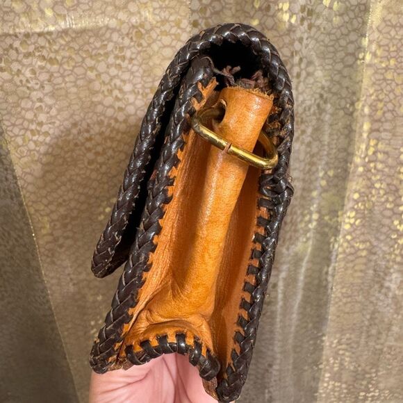 Vintage Brown Boho Hand Tooled Leather Mini Satchel Purse Without A Strap - Picture 3 of 7